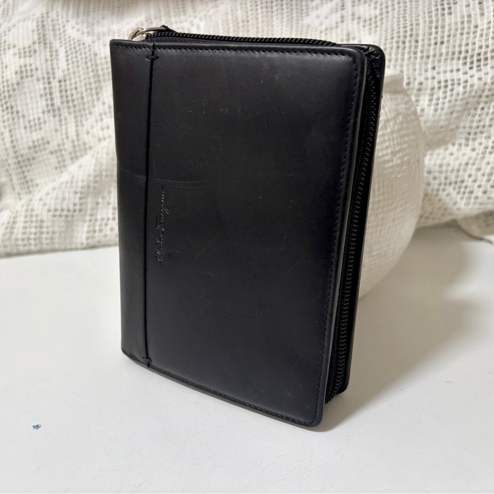 Salvatore Ferragamo Black Leather Zipped case for passport, blackberry, phone
